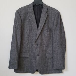 Club Room Sport Coat Mens 46L Herringbone Tweed Charcoal Blazer Cashmere Blend